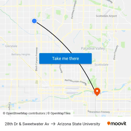 28th Dr & Sweetwater Av to Arizona State University map