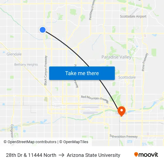 28th Dr & 11444 North to Arizona State University map
