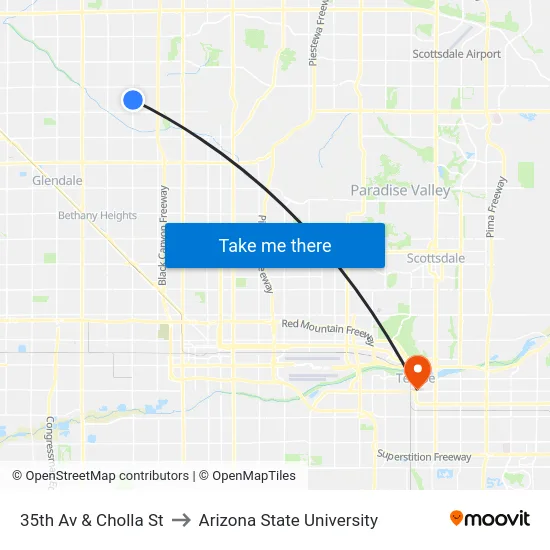 35th Av & Cholla St to Arizona State University map