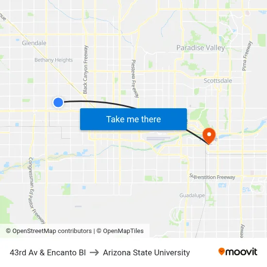 43rd Av & Encanto Bl to Arizona State University map