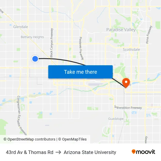 43rd Av & Thomas Rd to Arizona State University map