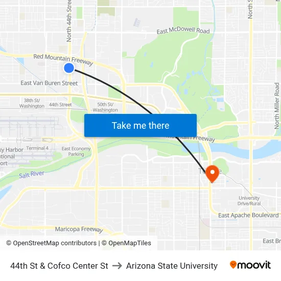 44th St & Cofco Center St to Arizona State University map