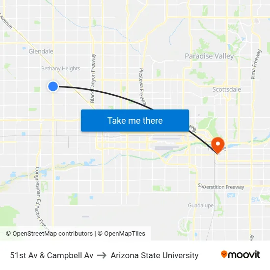 51st Av & Campbell Av to Arizona State University map