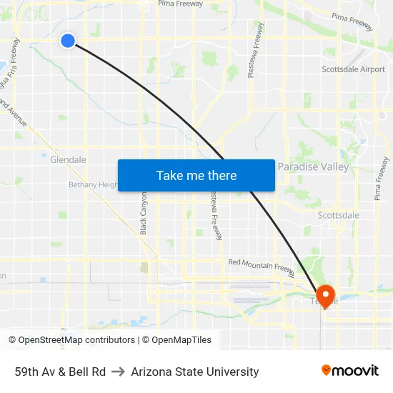 59th Av & Bell Rd to Arizona State University map