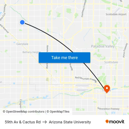 59th Av & Cactus Rd to Arizona State University map