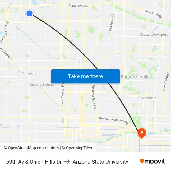 59th Av & Union Hills Dr to Arizona State University map