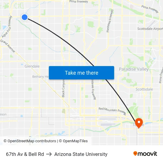 67th Av & Bell Rd to Arizona State University map