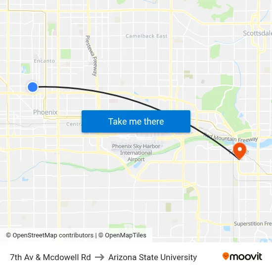 7th Av & Mcdowell Rd to Arizona State University map