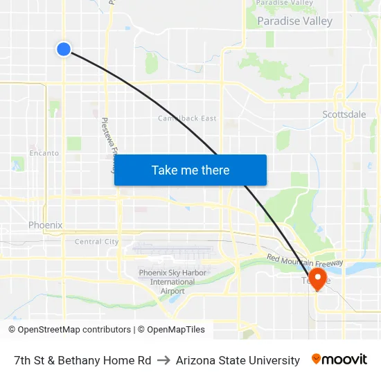 7th St & Bethany Home Rd to Arizona State University map