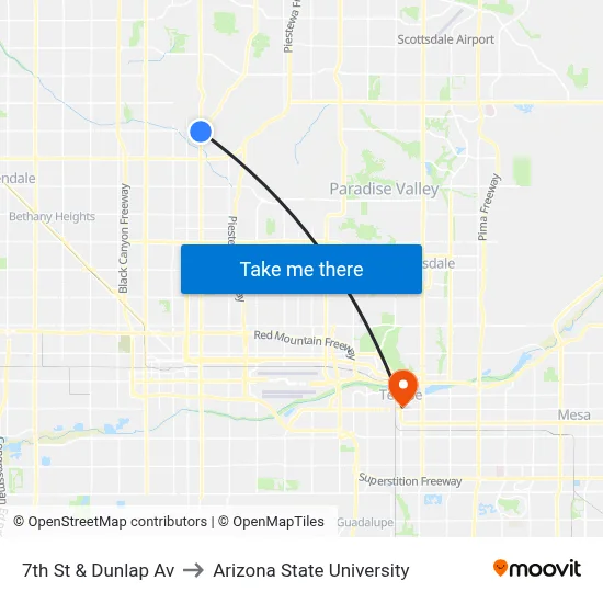7th St & Dunlap Av to Arizona State University map