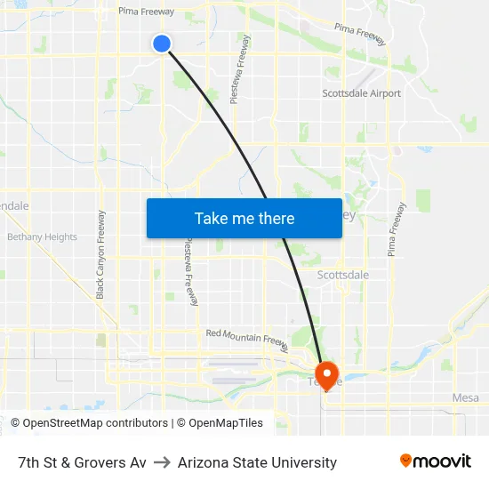 7th St & Grovers Av to Arizona State University map