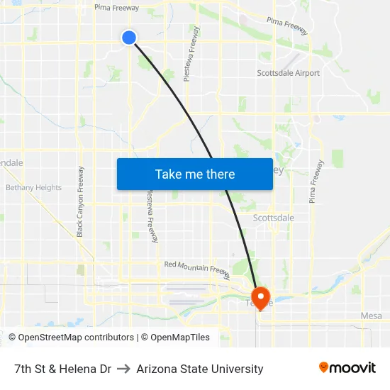 7th St & Helena Dr to Arizona State University map