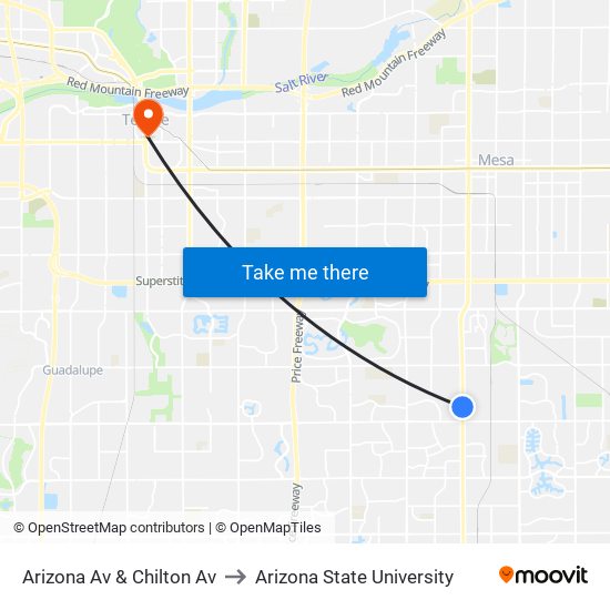 Arizona Av & Chilton Av to Arizona State University map