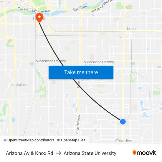 Arizona Av & Knox Rd to Arizona State University map