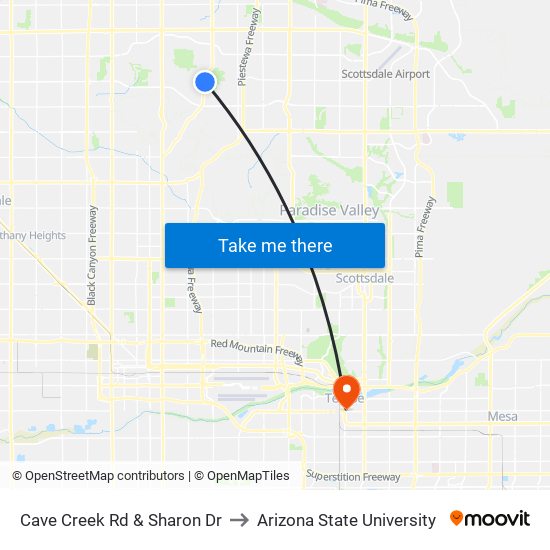 Cave Creek Rd & Sharon Dr to Arizona State University map