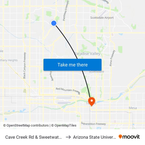 Cave Creek Rd & Sweetwater Av to Arizona State University map