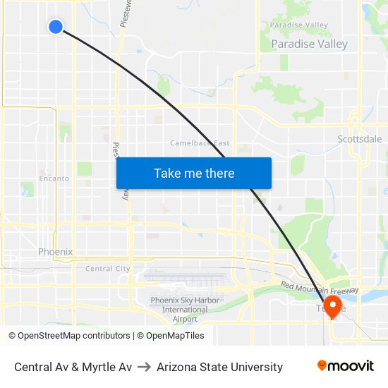 Central Av & Myrtle Av to Arizona State University map