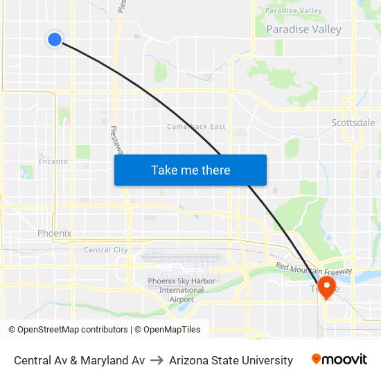 Central Av & Maryland Av to Arizona State University map