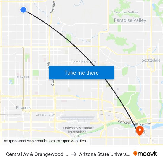 Central Av & Orangewood Av to Arizona State University map