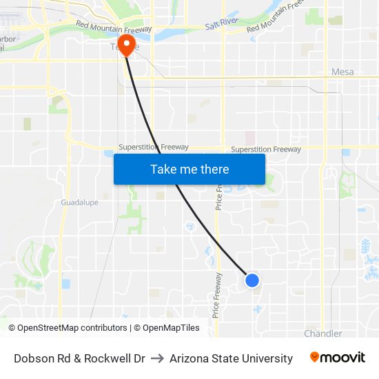 Dobson Rd & Rockwell Dr to Arizona State University map