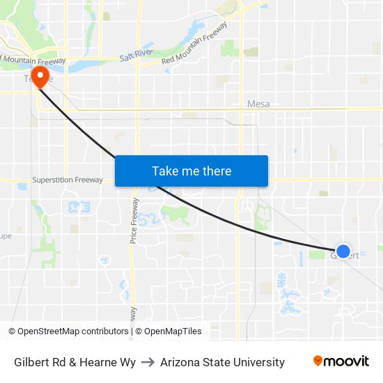 Gilbert Rd & Hearne Wy to Arizona State University map