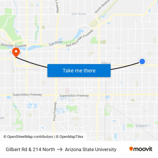 Gilbert Rd & 214 North to Arizona State University map