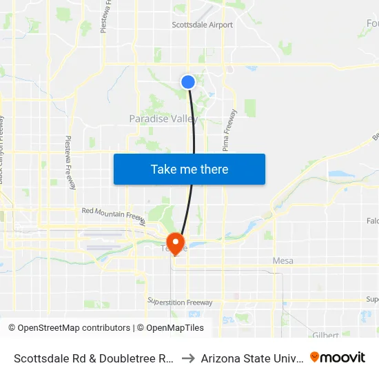 Scottsdale Rd & Doubletree Ranch Rd to Arizona State University map