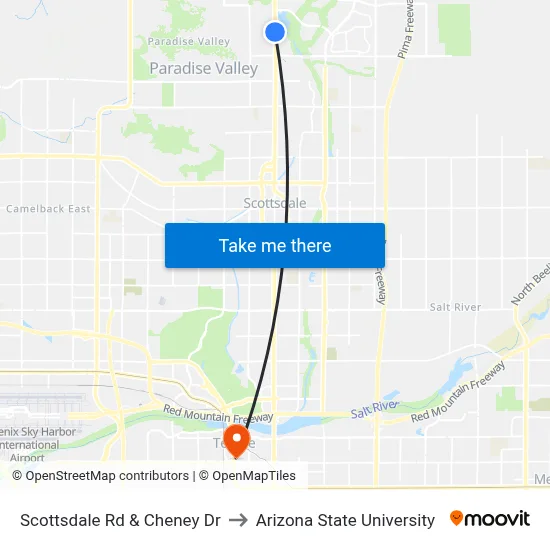 Scottsdale Rd & Cheney Dr to Arizona State University map