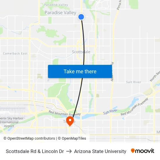 Scottsdale Rd & Lincoln Dr to Arizona State University map
