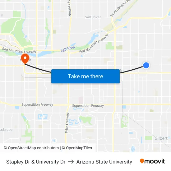 Stapley Dr & University Dr to Arizona State University map
