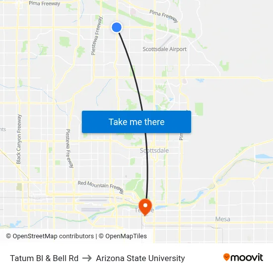 Tatum Bl & Bell Rd to Arizona State University map