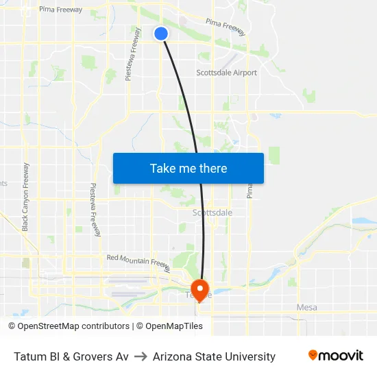 Tatum Bl & Grovers Av to Arizona State University map