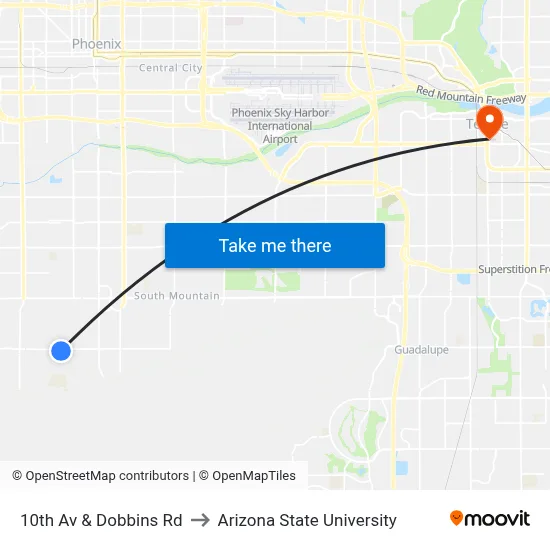 10th Av & Dobbins Rd to Arizona State University map