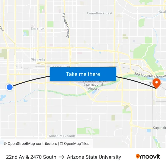 22nd Av & 2470 South to Arizona State University map