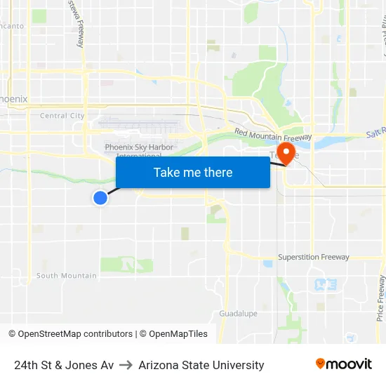 24th St & Jones Av to Arizona State University map