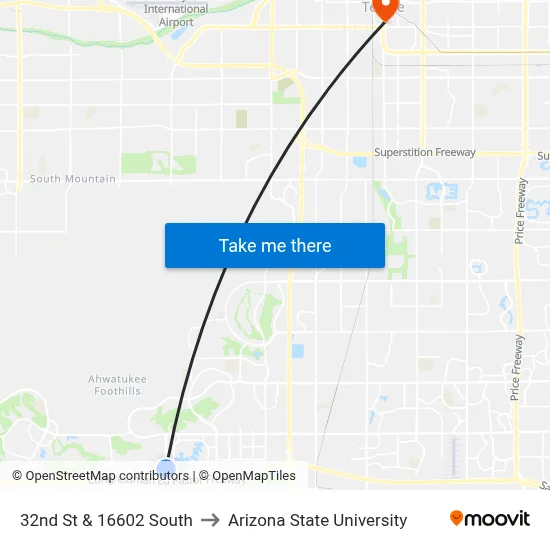 32nd St & 16602 South to Arizona State University map