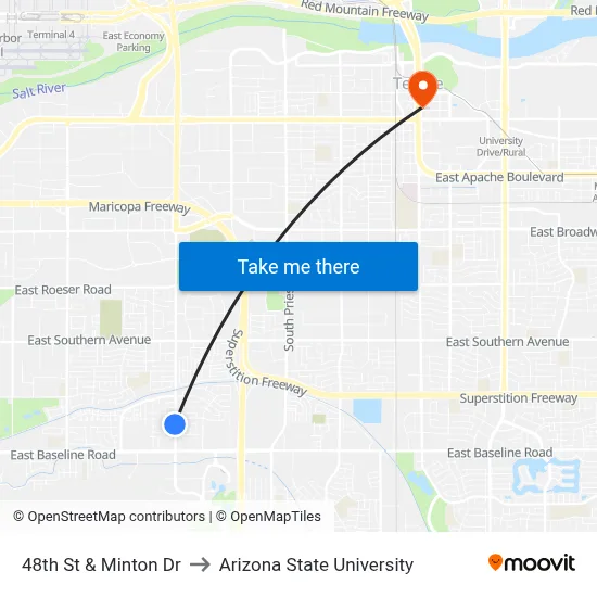 48th St & Minton Dr to Arizona State University map