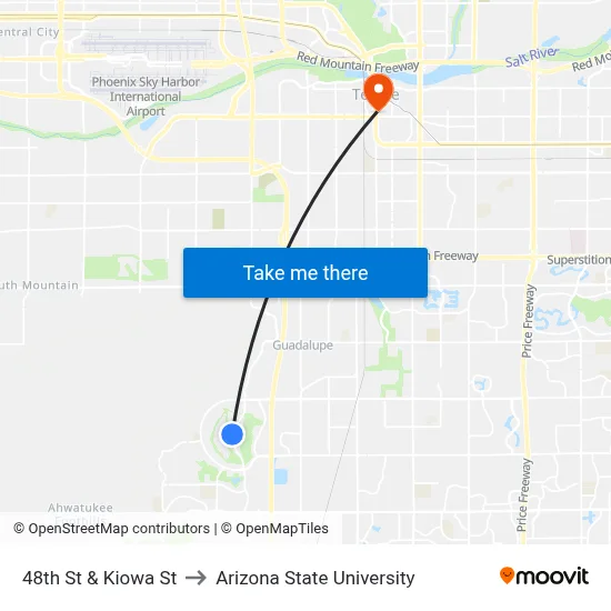 48th St & Kiowa St to Arizona State University map