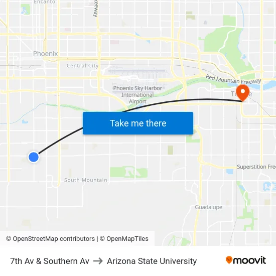 7th Av & Southern Av to Arizona State University map