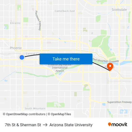 7th St & Sherman St to Arizona State University map
