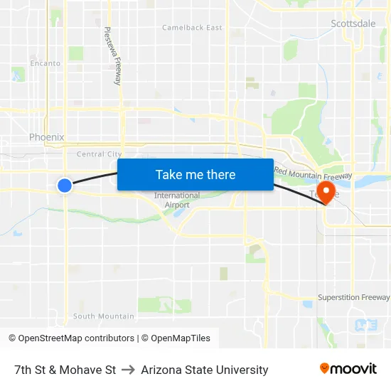 7th St & Mohave St to Arizona State University map