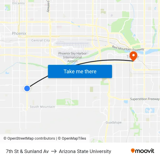 7th St & Sunland Av to Arizona State University map