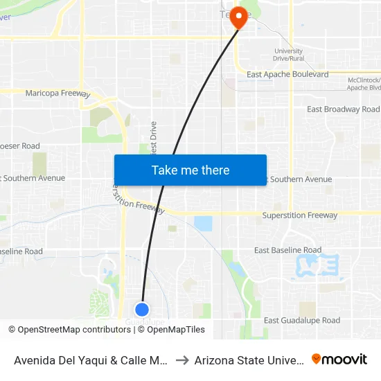 Avenida Del Yaqui & Calle Mexico to Arizona State University map