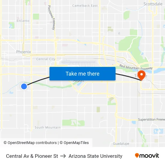 Central Av & Pioneer St to Arizona State University map