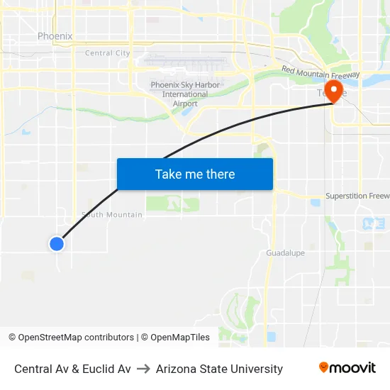 Central Av & Euclid Av to Arizona State University map
