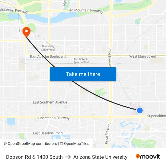Dobson Rd & 1400 South to Arizona State University map