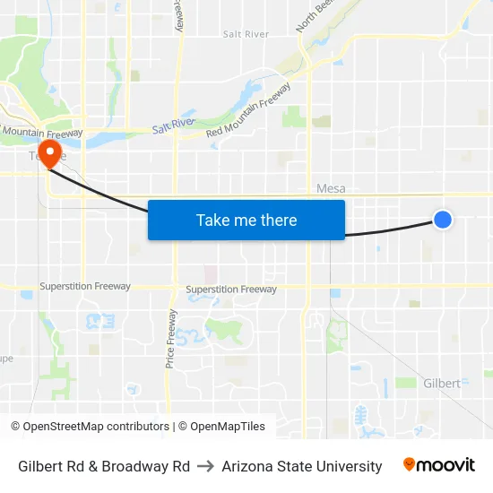 Gilbert Rd & Broadway Rd to Arizona State University map