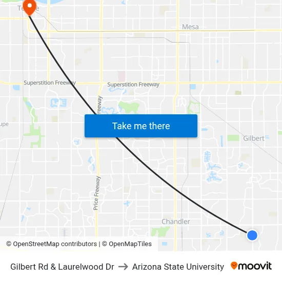 Gilbert Rd & Laurelwood Dr to Arizona State University map