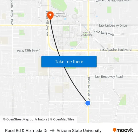 Rural Rd & Alameda Dr to Arizona State University map