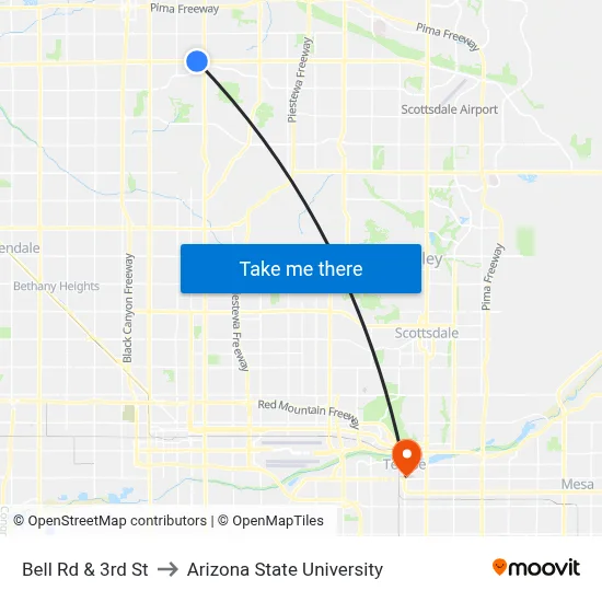 Bell Rd & 3rd St to Arizona State University map